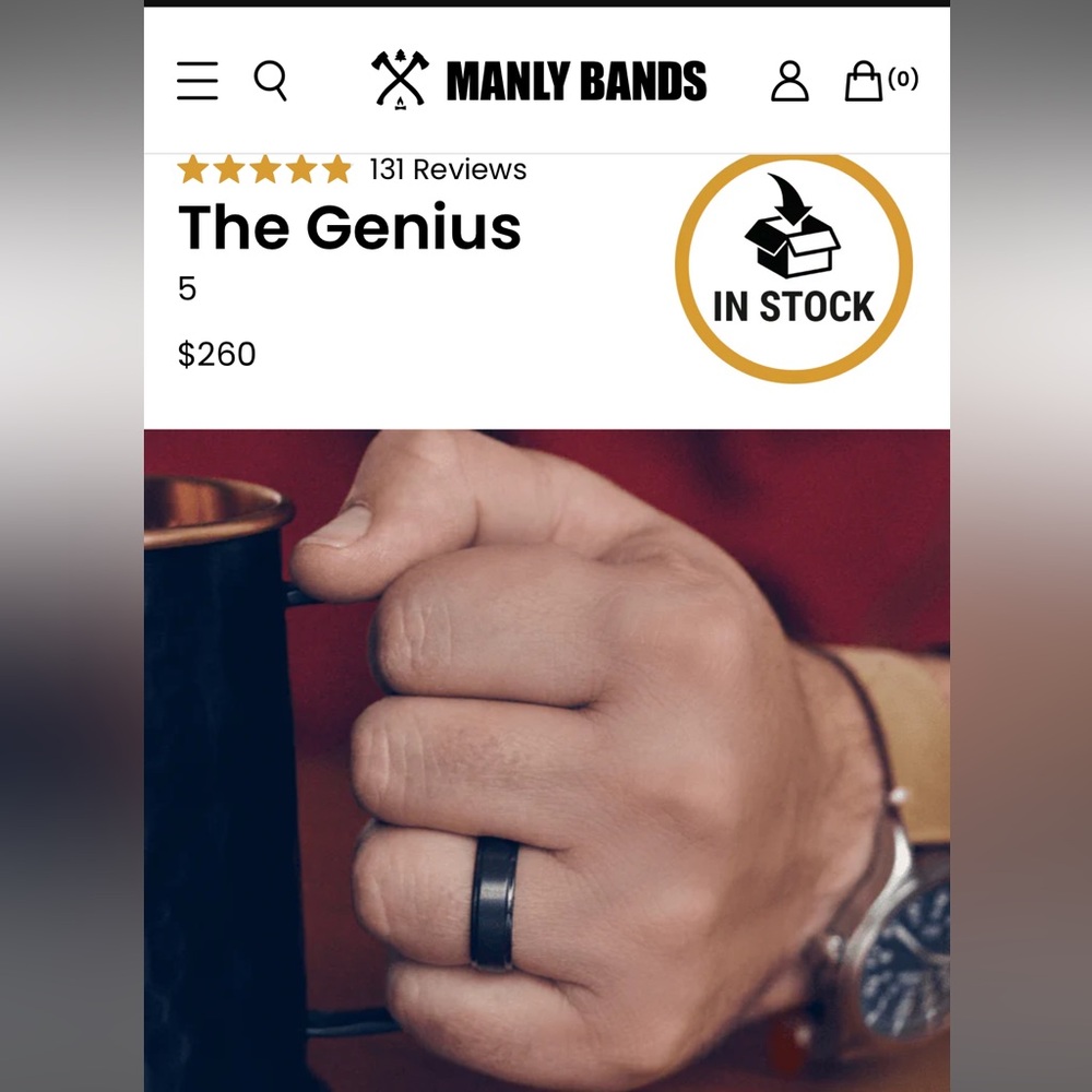 Never worn - Manly Bands “The Genius” Black Ring